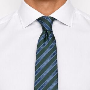 Kiton Silk Green Tie With Blue Diagonal Stripes (NWT)